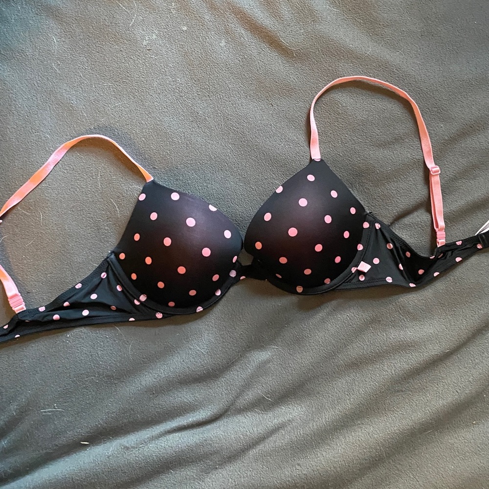 Victoria secret black and pink polka dot push up bra